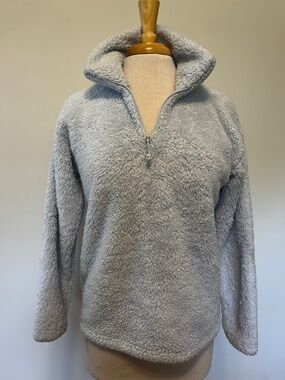 EDDIE BAUER Soft Light Blue Sherpa Quarter Zip Pullover Size Small